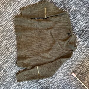 Olive Green Sweater with Zipper Accents